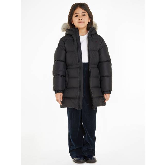 Tommy Hilfiger Girls Long Waisted Down Jacket - Black, Black, Size 7 Years - 7 YEARS