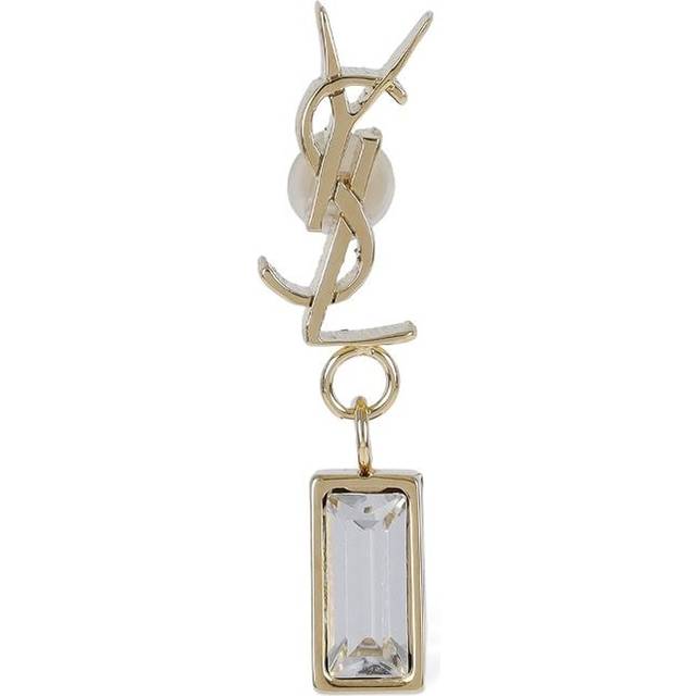 Saint Laurent Single YSL rhinestone-embellished earring - gold (One Size)