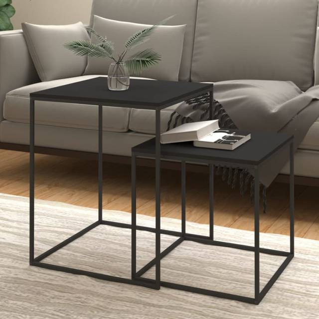 vidaXL Coffee Table Set 2 pcs Engineered Wood and Metal - Black