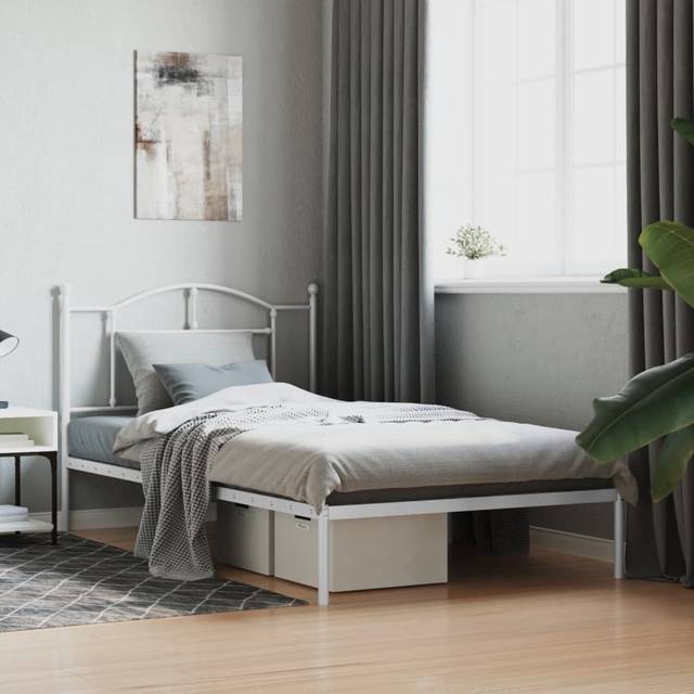 vidaXL Metal Bed Frame without Mattress with Headboard White 100x200cm