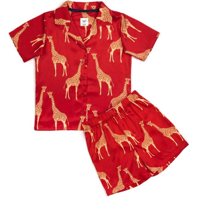 Kids Satin Giraffe Print Short Pyjama Set - 5-6Y