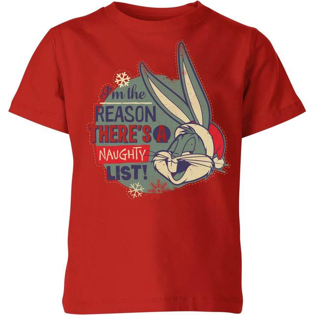 Looney Tunes I'm The Reason There Is A Naughty List Kids' Christmas T-Shirt - Red - 7-8 Years
