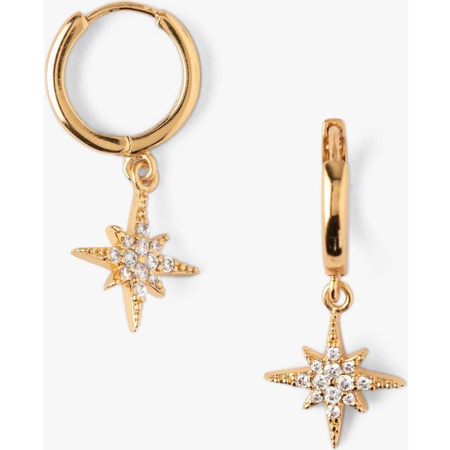 Orelia Crystal Star Drop Huggie Hoop Earrings, Pale Gold