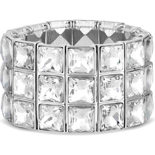 Womens Silver Crystal Diamond Disco Statement Stretch Bracelet - Grey - One Size