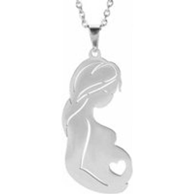 (silver) Necklace with Pregnant Mother Pendant - Silver