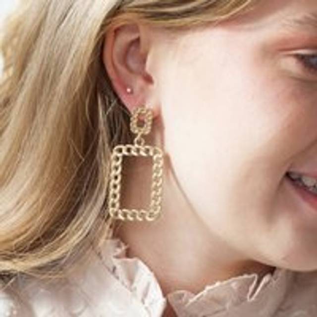 Statement Antique Effect Gold Chain Square Drop Earrings - gold - one size