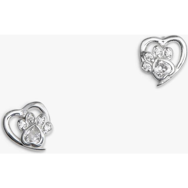Sterling Silver 925 Paw Print And Heart Earrings - One Size