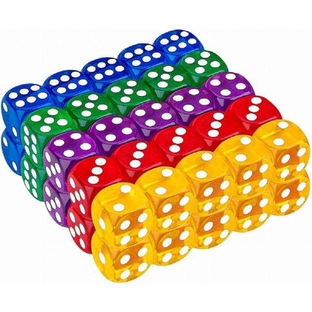 50Pack 14MM Translucent&Solid 6-Sided Game Dice for Board Games,Activity,Casino Theme,Teaching Math