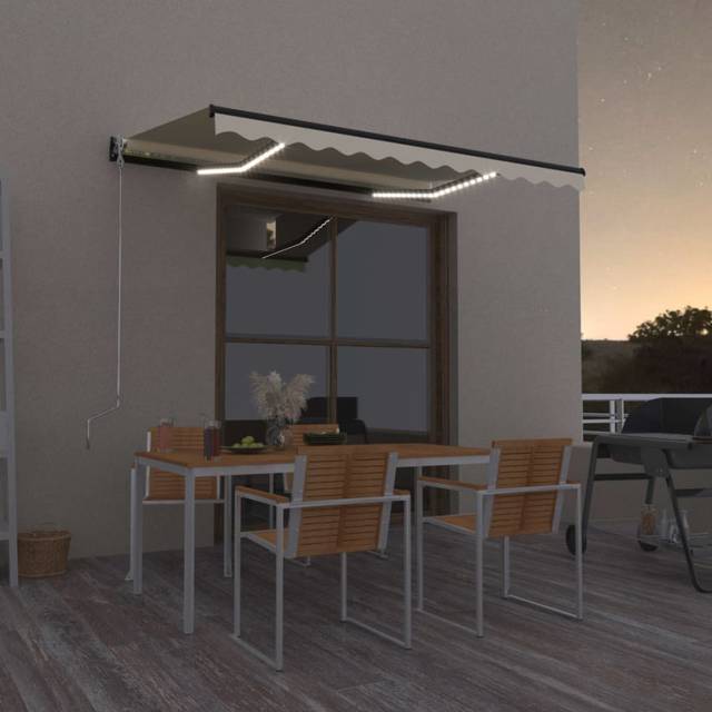 vidaXL Manual Retractable Awning with LED 350x250 cm Yellow and White