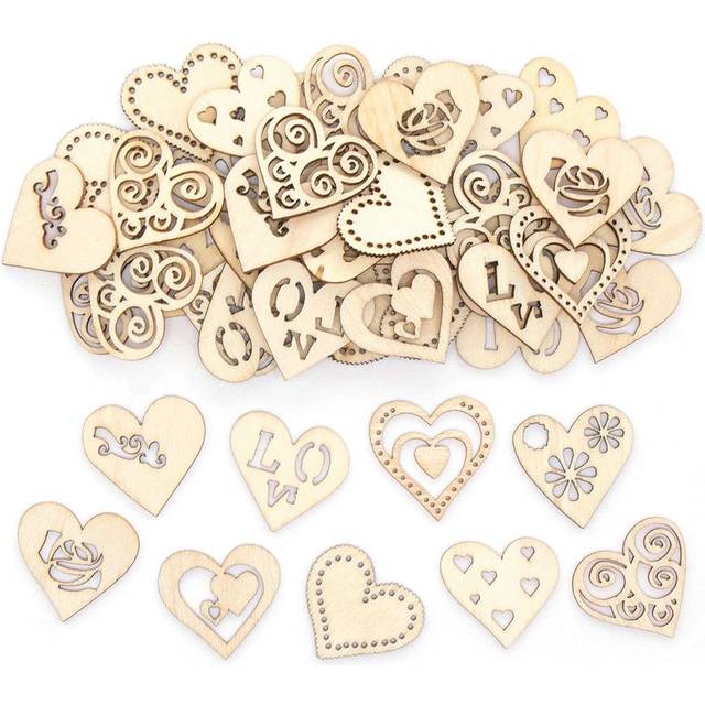 Heart Mini Wooden Shapes - Pack of 108, Valentine Craft Supplies for Kids (FC401)