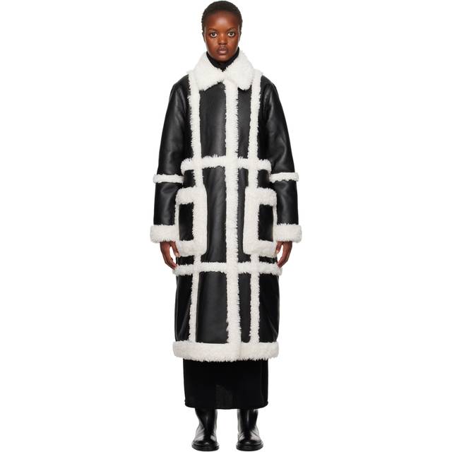 Stand Studio Black Patrice Faux-Leather Coat - 89100 Blck/Off White - FR 34