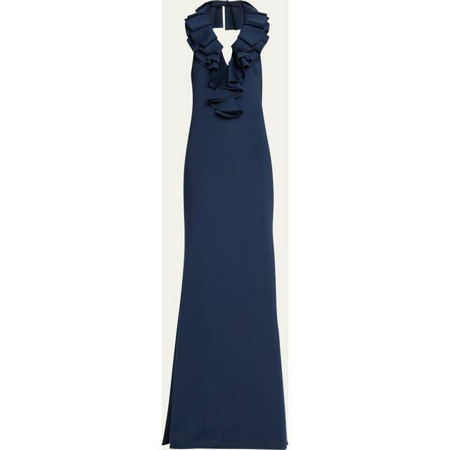 Ruffle Halter Trumpet Gown - BLUE - 12