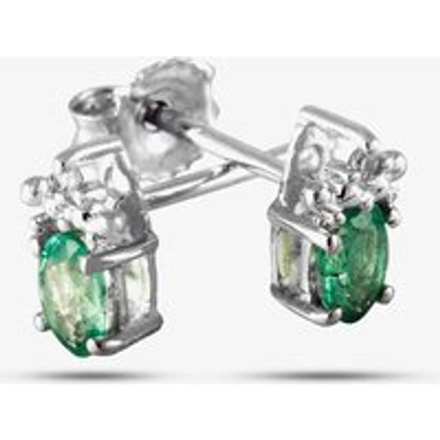 9ct White Gold Emerald and Diamond Stud Earrings ve04846 9kw-em - Green