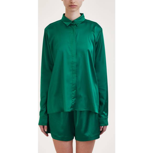 Ahlvar Gallery, Blusar & Skjortor , Dam, S, Polyester, Lyxig Satinskjorta med Täckt Placket - green (S)