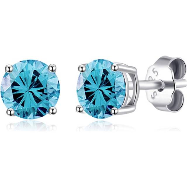Sterling silver march (aquamarine) birthstone earrings created with zircondia® c