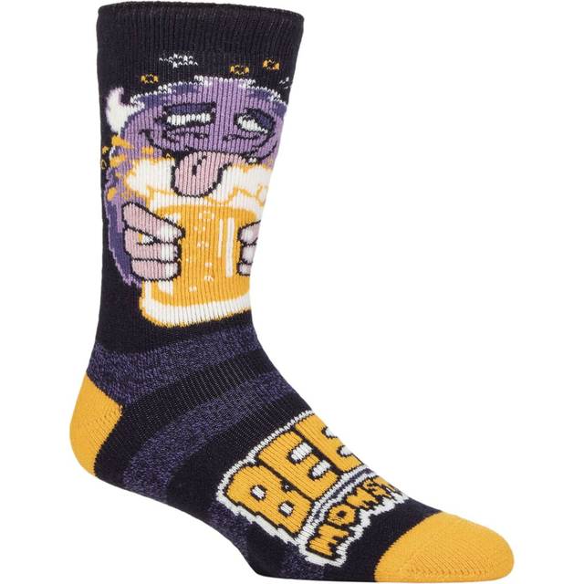 Mens 1 Pair SOCKSHOP Heat Holders 1.6 TOG Lite Novelty Thermal Socks Beer Monster 6-11 - Multi Coloured
