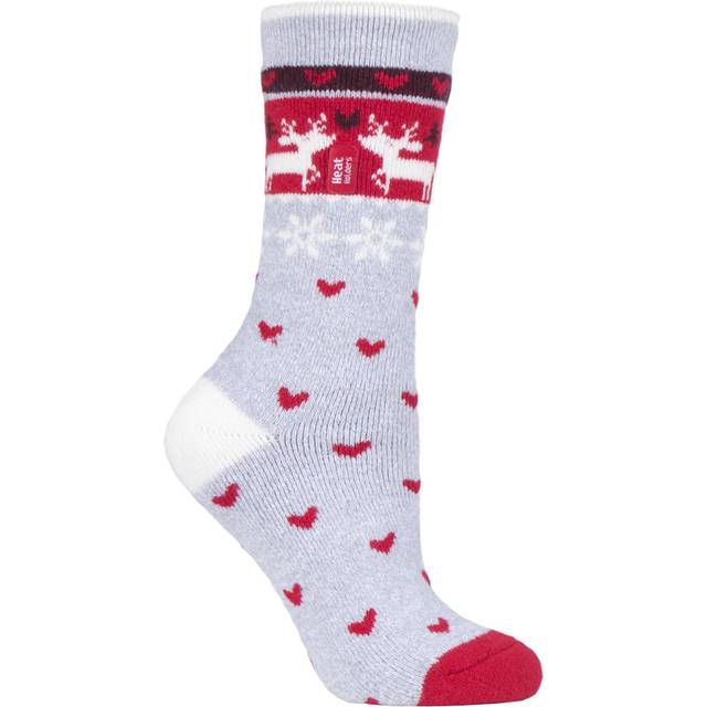 Women's 1 Pair SOCKSHOP Heat Holders Lite Christmas Socks Reindeer 4-8 Ladies - Grey