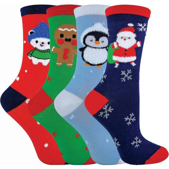 4 Pairs Childrens Christmas Novelty Cotton Rich Socks - Black / 12-3
