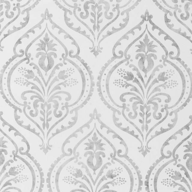 Arthouse Moroccan Damask White/Silver Wallpaper Heavy Duty Vinyl