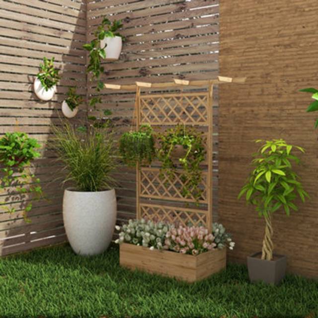 Outsunny Wooden Trellis Planter, Raised Garden Bed, Brown