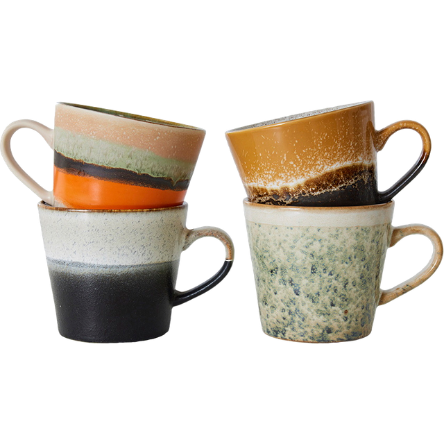 HKLiving - 70s Cappuccino Mugs (Set of 4) - Kopp - Verve - 12 x 9,5 x 8,5 cm