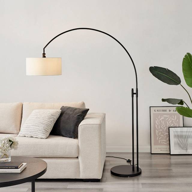 Lucinda arc floor lamp white shade with matte black base retro vintage art deco