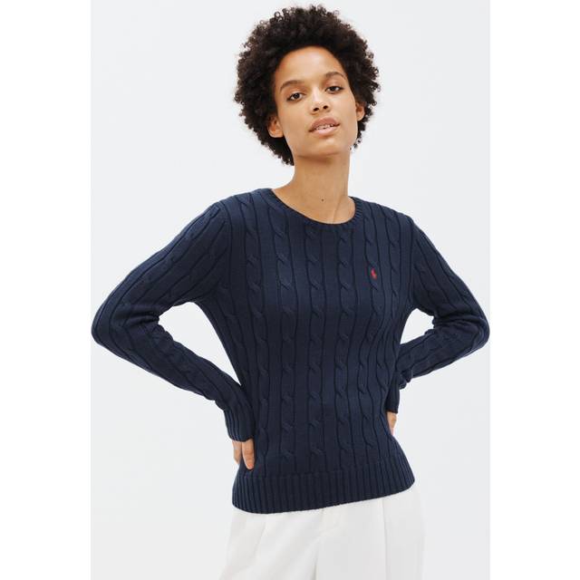 Polo Ralph Lauren, Stickade tröjor & koftor, Dam, L, Bomull, Långärmad Stickad Tröja Pullover - blue (L)