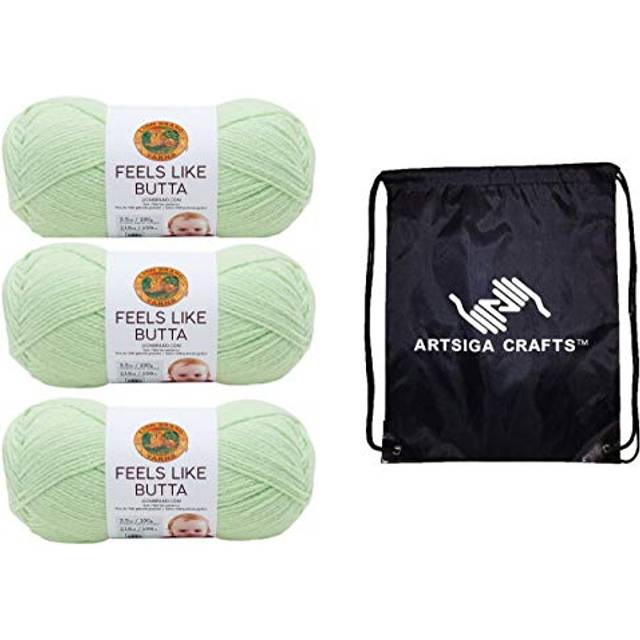 Lion Brand Feels Like Butta Mint 215-156 (3-Skeins - Same Dye Lot) Worsted Medium #4 Polyester Yarn for Crocheting and Knitting with Project Bag