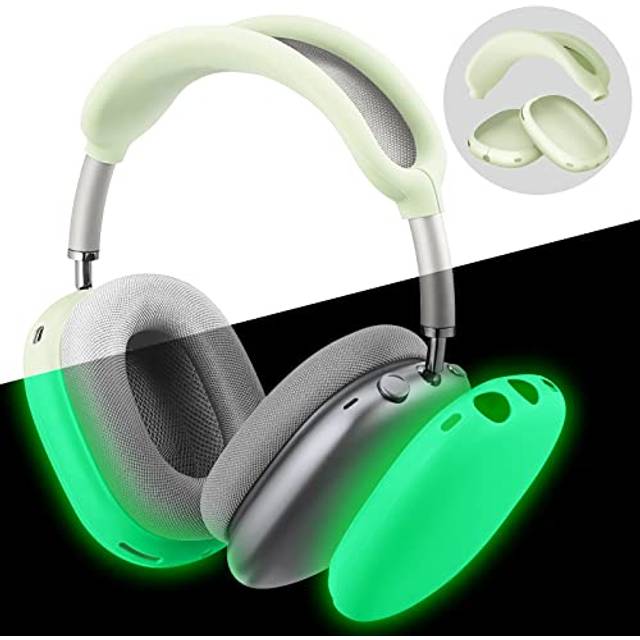FINTIE Silikonfodral för AirPods Max hörlurar, repfria öronkåpor skydd och pannbandsskydd för AirPods Max, tillbehör hudskydd för AirPods Max (grön-lyser i mörkret)