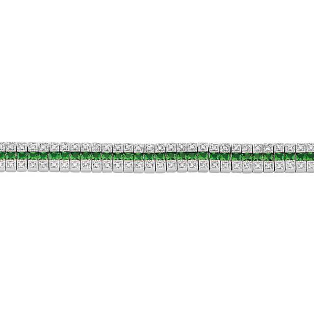Jewelco London Sterling Silver Emerald-Green Princess Cut Cubic Zirconia 3 Row Eternity Tennis Bracelet 10mm 7 inch - GVB118GRN