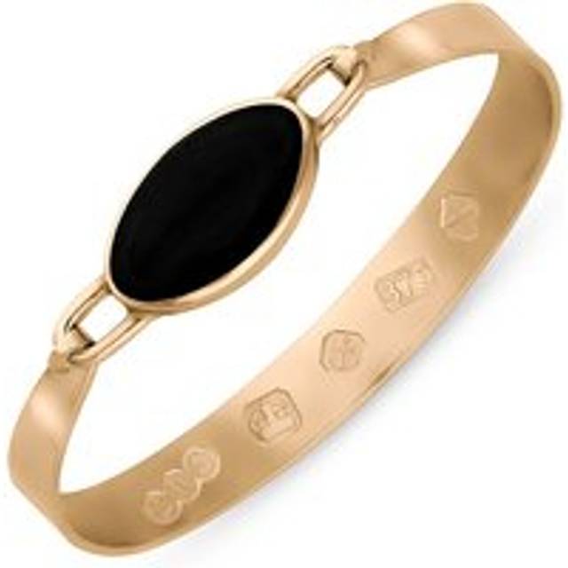 9ct Rose Gold Whitby Jet Hallmark Wide Oval Bangle - Gold