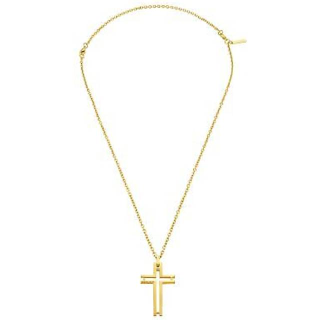 Police Framed Men's Gold Tone Shiny Cut-out Cross Pendant Necklace