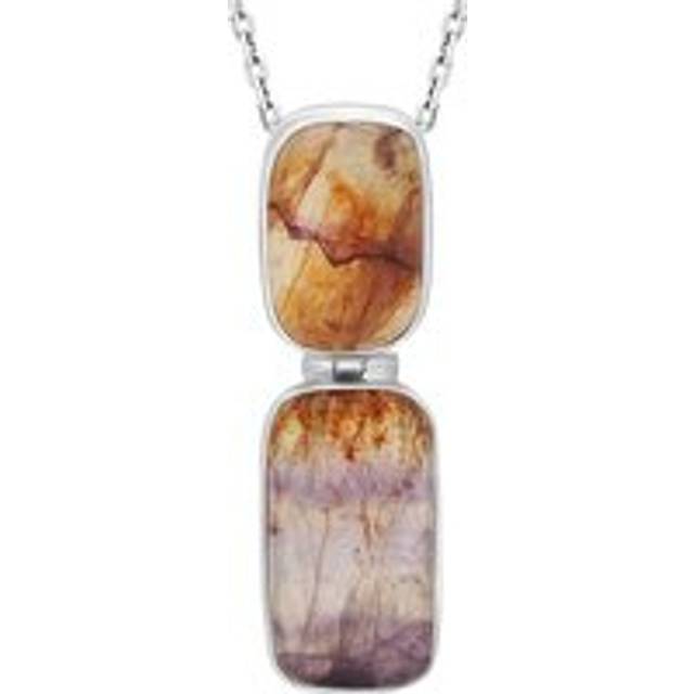 Sterling Silver Blue John Abstract Two Stone Drop Necklace D