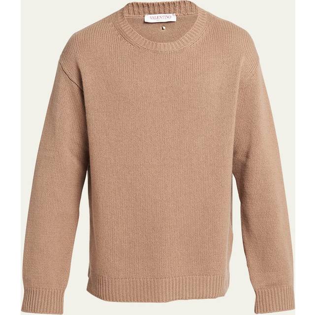 Valentino Cashmere Crewneck Sweater With Stud Man CAMEL L