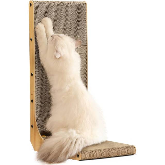 FUKUMARU Cat Scratcher, 26.8 Inch L Shape Cat Scratch Pad Wall Mounted, Cat Scratching Cardboard with Ball Toy for Indoor Cats