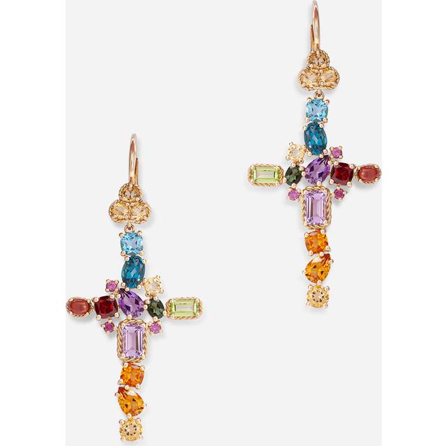 Dolce & Gabbana Rainbow Alphabet Earring In Yellow Gold With Multicolor Fine Gems - Woman Earrings White Gold Onesize