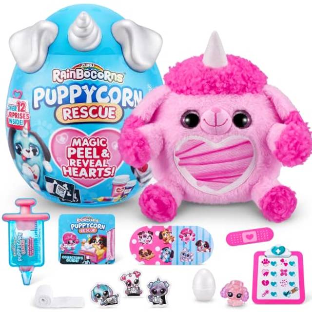Rainbocorns Puppycorn Rescue (Poodle) by ZURU  Collectible Plush  Stuffed Animal Girl Toys  Surprise Egg  Stickers  Syringe Slime  Ages 3+ f
