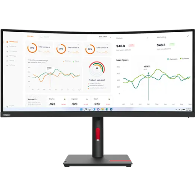 Lenovo thinkvision t34w-30 34 inch 3440 x 1440 wide quad hd led curved monitor