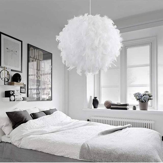 Creative Ã25CM Romantic Pendant Lamp Pure White Feather Pendant Light Modern Chandelier E27 Nordic Hanging Light