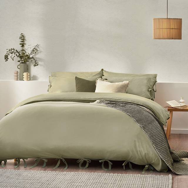 Yard Mallow Bowtie Cotton Single Duvet Cover Set Soft Sage, Multi