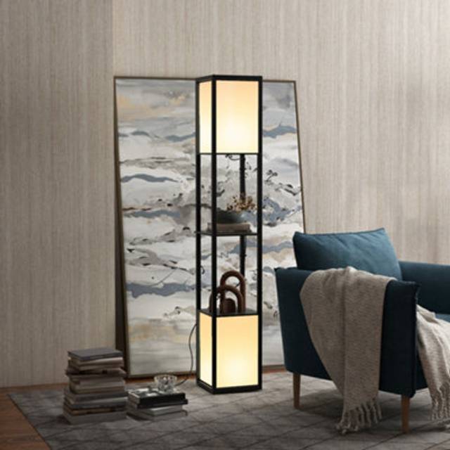 HOMCOM Shelf Floor Lamp With Dual Light For Living Room Bedroom Black, Black