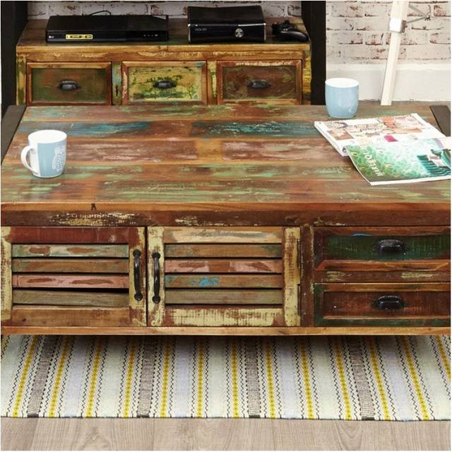 Baumhaus Urban Chic 4 Door 4 Drawers Large Coffee Table, Multi