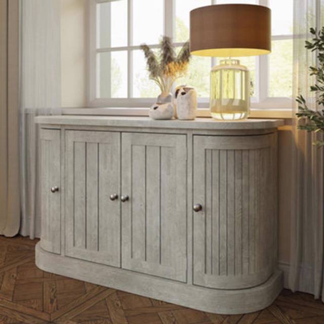 Large Sideboard 4 Doors Solid Reclaimed Pine Lime Washed Finish