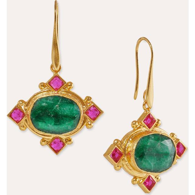Raina Emerald and Pink Crystal Drop Earrings