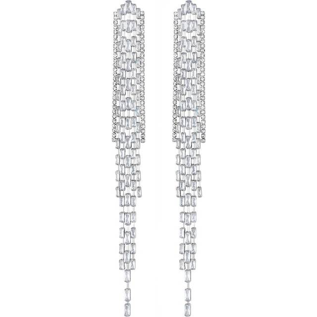 Womens Silver Crystal Baguette Statement Shower Drop Earrings - Grey - One Size