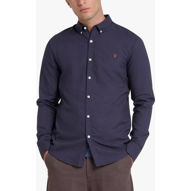 Farah - Brewer Slim Long Sleeve Oxford Shirt in Navy S