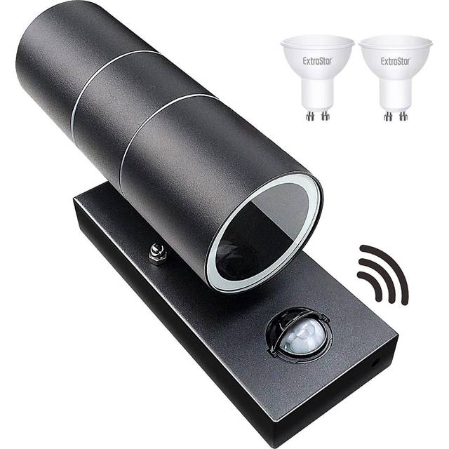 Outdoor PIR Sensor Up and Down Wall light Black IP44 (2 x GU10 6W included) - One Size