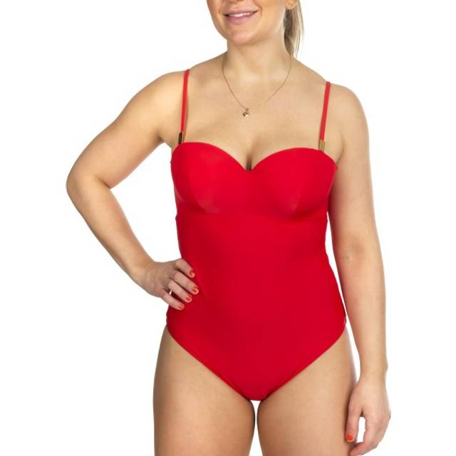Calvin Klein Structured Bandeau One Piece - Red - Large