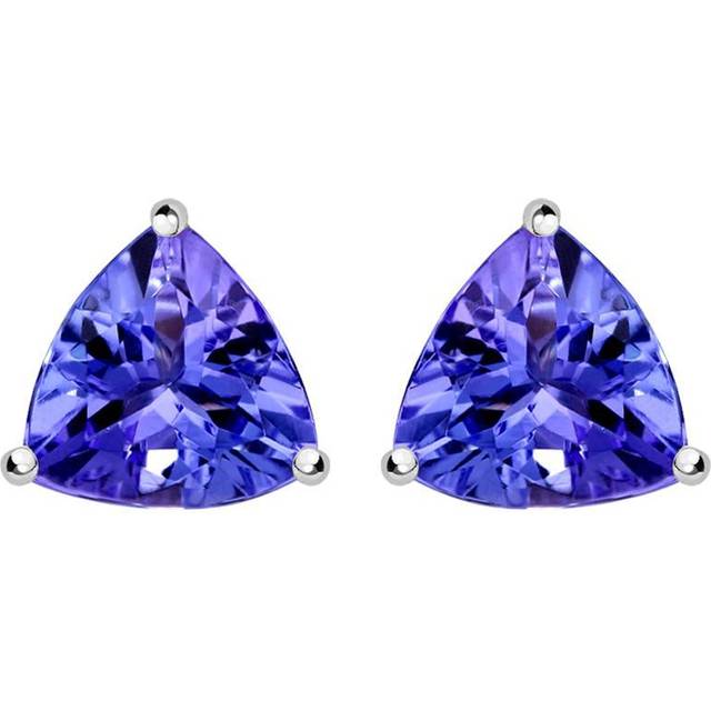 18ct White Gold 1.31ct Tanzanite Claw Set Curved Triangle Stud Earrings