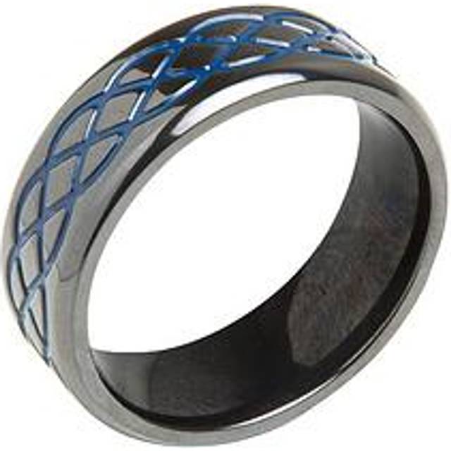 The Love Collection Gent's Black Zirconium Ring With Blue Enamel Detail, Black, Size X, Women